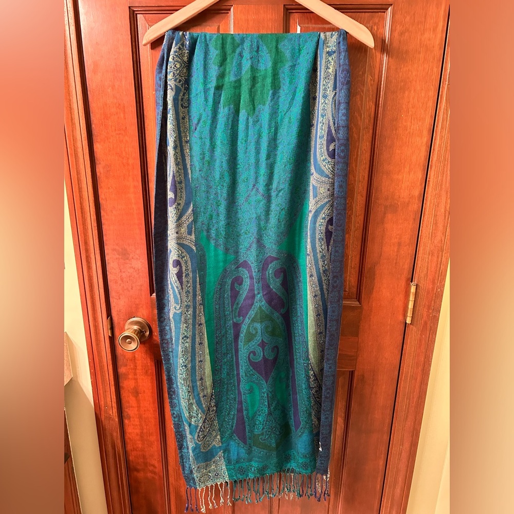 Pretty Pashmina scarf in brilliant jewel tones and fringe. Unbranded
